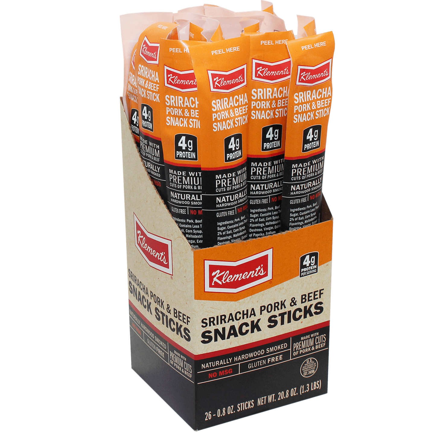 .8 oz. Sriracha Meat Sticks - 52 Count Case