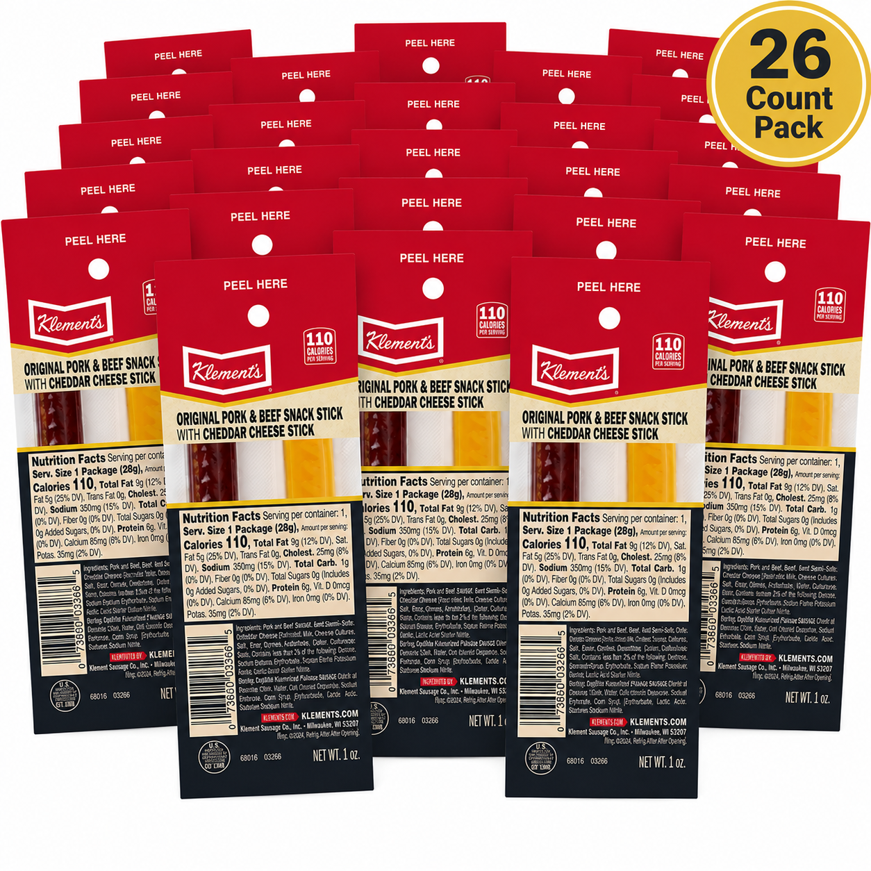 1 oz. Meat Stick with Cheddar Cheese - 26 Count Bundle